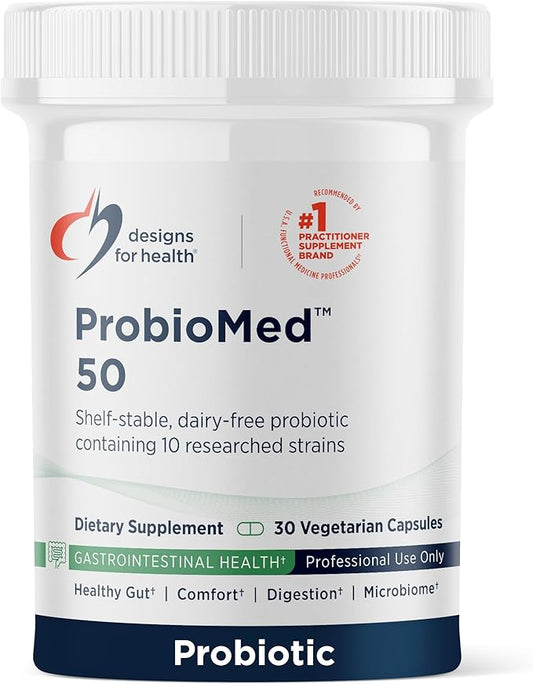 Designs for Health ProbioMed 50 - Probiotics for Digestive Health - 10 Strains with Lactobacillus acidophilus Probiotic + Lactobacillus rhamnosus - Gut Health + Immune Support Supplement (30 Caps)