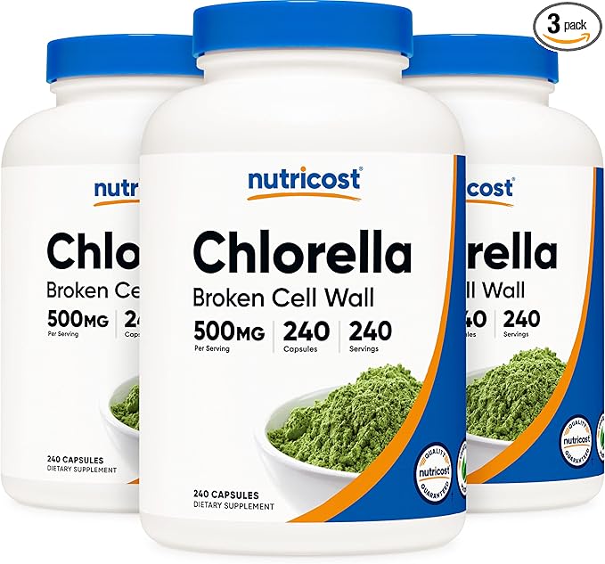 Nutricost Chlorella Capsules (3 Bottles) 500mg, 240 Capsules