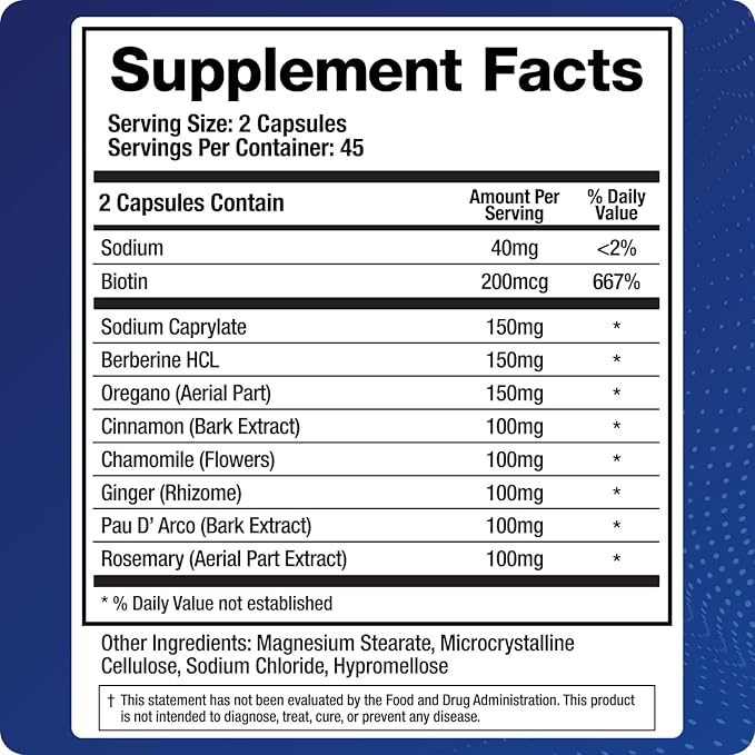 BioMatrix Candid-X Gut Cleanse with Berberine, Oregano, Sodium Caprylate, Chamomile, Ginger, PAU D'arco, Digestive Supplement for Men and Women | 90 Capsules