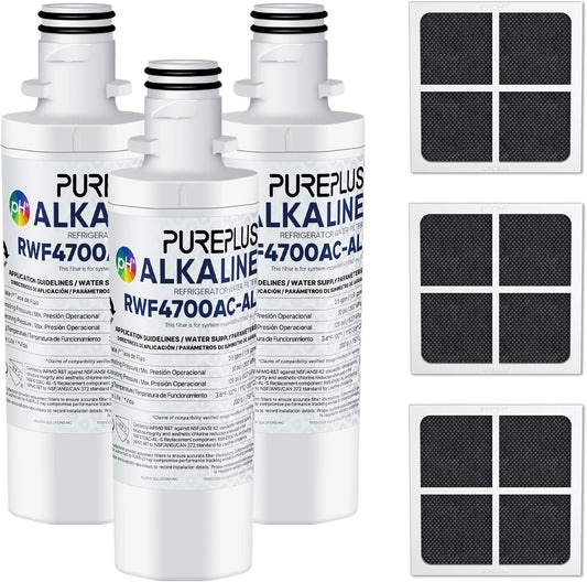 PUREPLUS Alkaline ADQ747935 Replacement for LG LT1000P LT1000 Kenmore Elite 9980 LT1000PC, MDJ64844601 ADQ74793501, LMXS28626S, LFXS26973S, LT120F Refrigerator Water and Air Filter,3Pack