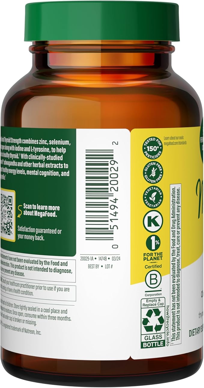 MegaFood Thyroid Strength - Mineral Supplement- Thyroid Support for Women with Ashwagandha, Zinc, Selenium, Copper, Iodine & L-Tyrosine - 90 Tabs (45 Servings)