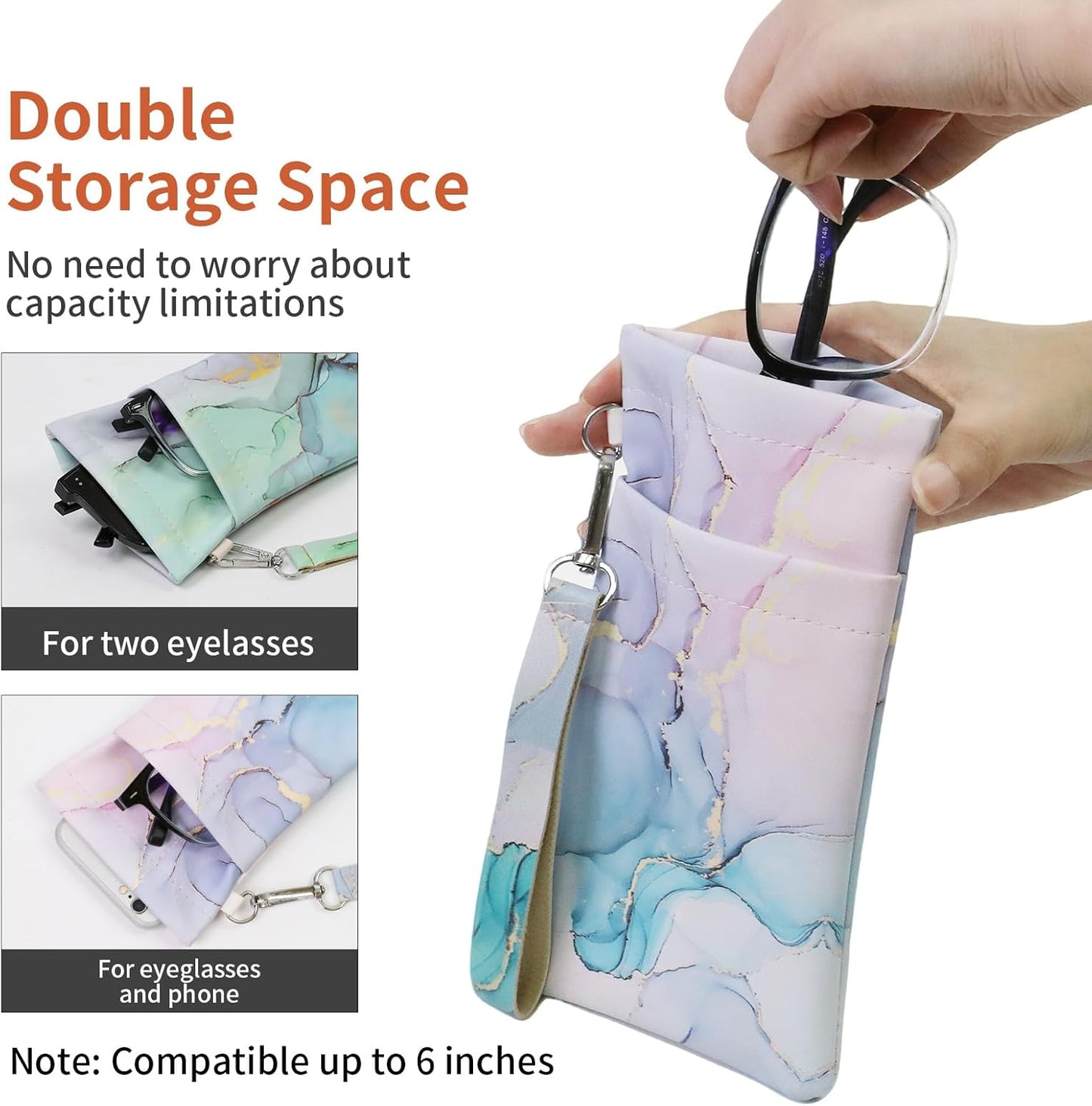 Double Eyeglass Case Soft Dual Glasses Case for Women Men Travel Squeeze Top Sunglasses Cases Eyeglasses Pouch