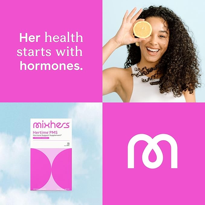 Hertime PMS - Supports Hormonal Health for Women - Supports a Healthy Menstrual Cycle - with Minerals, Peony Roots, Siberian Ginsen - Sugar-Free - 15 Drink Packets - Strawberry Lemonade