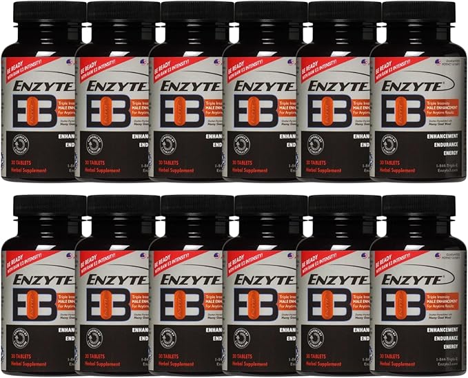 Enzyte3® Natural Male Enhancement Supplement for Energy and Endurance - L-Citrulline, Epimedium, Guarana Seed Extract, & Horny Goat Weed and More 30 Day Supply - 12 Pack Bundle