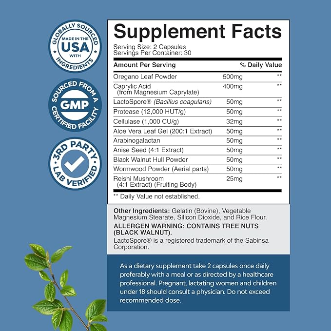 Candida Cleanse Detox for Women - Anti Overgrowth Gut Detox for Women with Caprylic Acid Black Walnut Wormwood and Oregano - Full Body Cleanse with Prebiotics & Probiotics - 30 Days of Supply