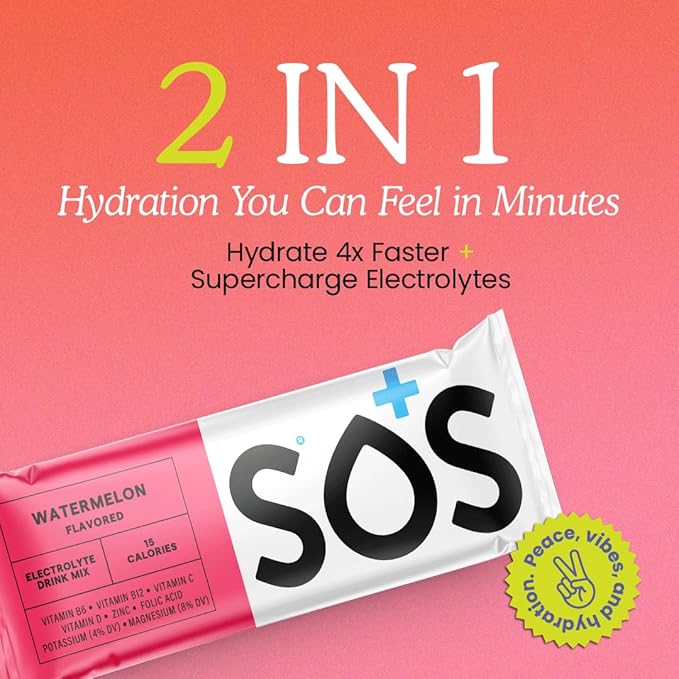 SOS Hydration Electrolyte Drink Mix (5 Servings + Reusable Bottle, Variety Pack)