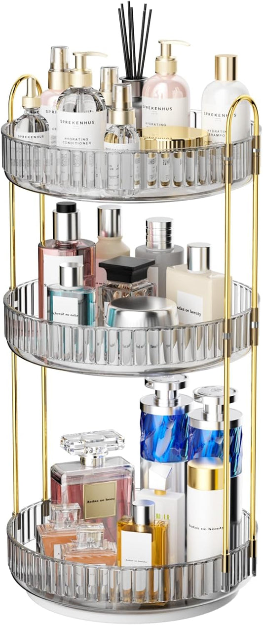 GTI 360°Rotating Makeup Organizer, 3 Tier Large Capacity Perfume Cosmetics Skincare Vanity Organizers,Bathroom Counter Organizer, Dresser Spinning Countertop Organizer and Storage for Women (Grey)