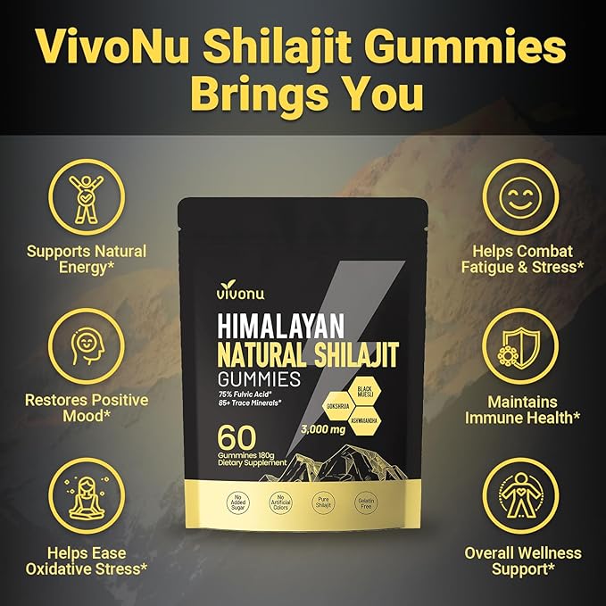 Pure Himalayan Shilajit Gummies, micronutrient Supplement, Himalayan Premium Ingredient with Shilajit - Ashwagandha, Gokshura, Fulvic Acid & 85+ Trace Minerals I for Men, Women I Non-GMO