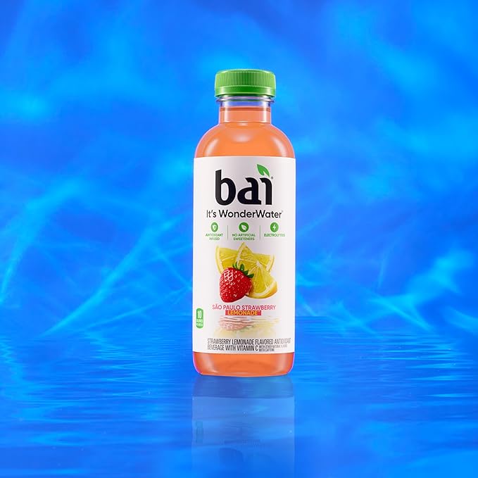 Bai Antioxidant Infused Water Beverage, São Paulo Strawberry Lemonade, with Vitamin C and No Artificial Sweeteners, 18 Fluid Ounce Bottle, 6 Pack