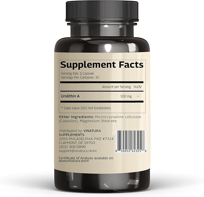Urolithin A Supplement 500mg - Urolithin A+ for Powerful Antioxidants, Anti Aging and Mitochondrial Support, 30 Capsules