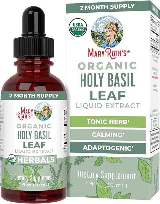 MaryRuth Organics Holy Basil Sugar Free | Tulsi Holy Basil Herbal Liquid Drops | Antioxidant | Cognitive Function | Digestive Support | Energy Levels | Vegan | Non-GMO | 1 Fl Oz