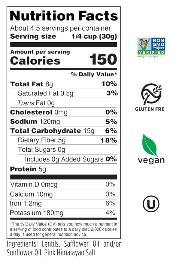 Seapoint Farms Mighty Lil’ Lentils, Pink Himalayan Salt, Plant Based Protein, Vegan, Gluten-Free, Non-GMO, and Kosher Crunchy Snack for Healthy Snacking, 5 oz (Pack of 3)