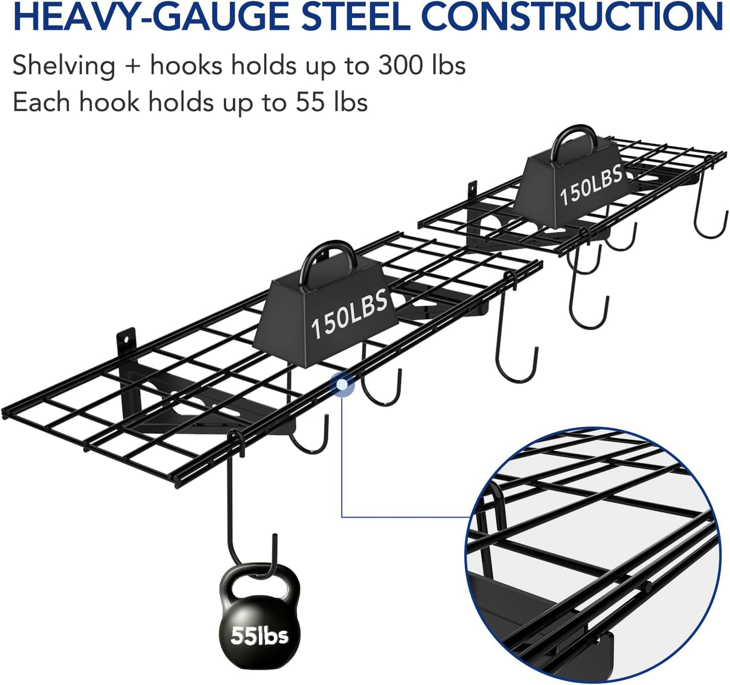 FLEXIMOUNTS Garage Wall Shelving, 2-Pack 1x3 ft, Includes 8 Bike Hooks, Wall Shelf Garage Organization System w/Bike Hangers, Storage Rack, Floating Shelves, 300 lbs Weight Capacity, Classic Series