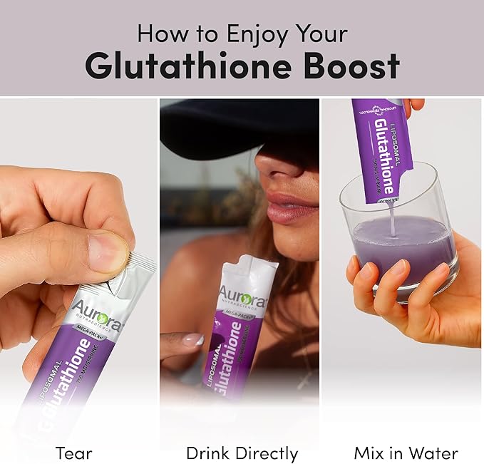 Aurora Nutrascience Mega-Liposomal Liquid Glutathione, Immune & Antioxidant Gut Health Support Supplement, 750 mg per Serving, Non-GMO, Sugar-Free, 32 Single Serve Packets