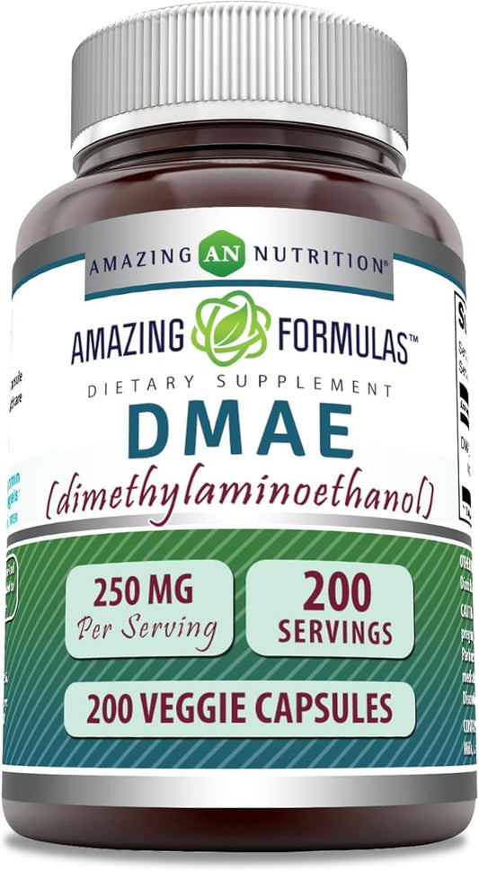 Amazing Formulas DMAE Supplement | 250 Mg | Veggie Capsules | Non-GMO | Gluten-Free | Made in USA (1 Pack, 200 Count)