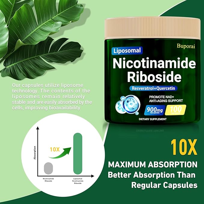 Nicotinamide Riboside 900mg with Resveratrol & Quercetin, NMN Supplement Alternative for Anti-Aging, Energy-100 Capsules