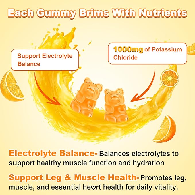 Sugar Free 2 Pack Potassium Gummies, Potassium Chloride 1000mg for Adults, Potassium Supplement for Women & Men, Electrolyte Balance, Prevent Leg Cramp, Support Muscle & He♡rt Health, 120 Count