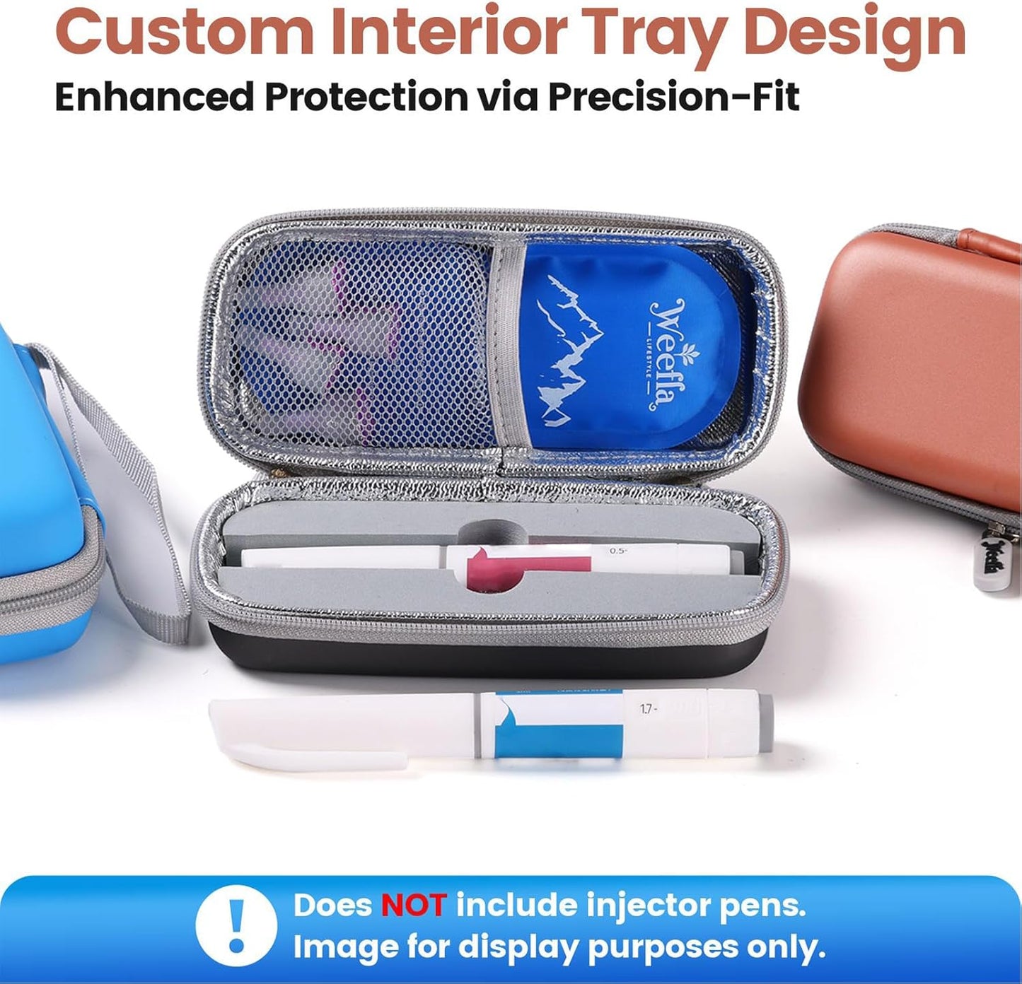 Hard Shell Insulated Cooler Travel Case for 1 Ozempic or Wegovy Injector Pen & Needles, TSA Approved Cold Pack, Easy to Clean, Compact Syringe Box Holder for Trip & Daily Use (Blue)