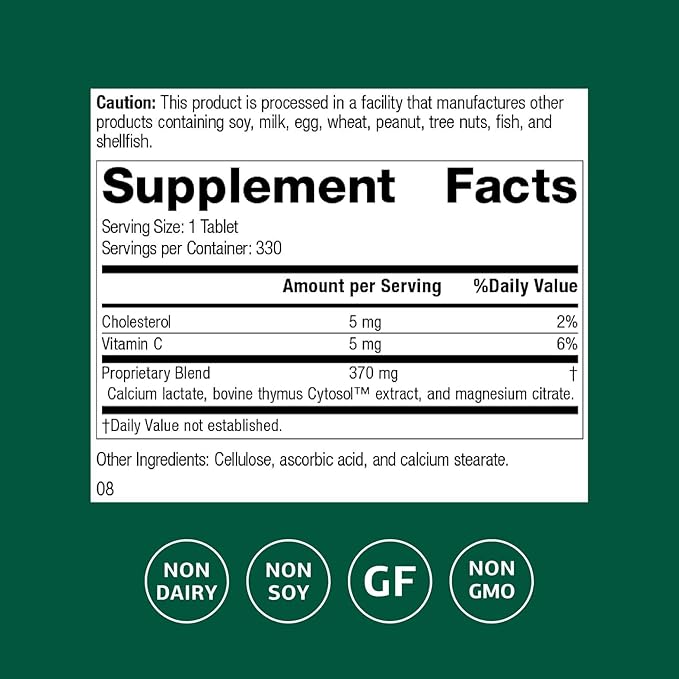 Standard Process Inc. Thymex - Whole Food Cholesterol, Thymus Supplement and Immune Support Supplement with Vitamin C, Magnesium Citrate, and Calcium Lactate - Gluten Free - 330 Tablets