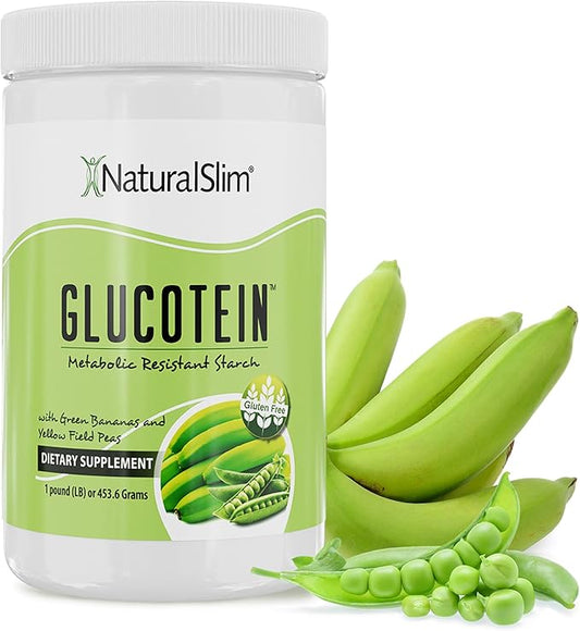 NaturalSlim Prebiotic Resistant Starch Supplement with Green Banana Flour Organic & Pea Starch Blend for Metabolism & Digestive Processes Glucotein Powder - Non-GMO & Gluten Free - 16 Servings