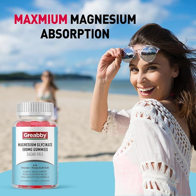 Magnesium Glycinate Gummies 500mg for Adults Sleep Support, Chewable Magnesium Gummies for Women & Men, Muscle Relief & Magnesium Supply (60 Gummies)