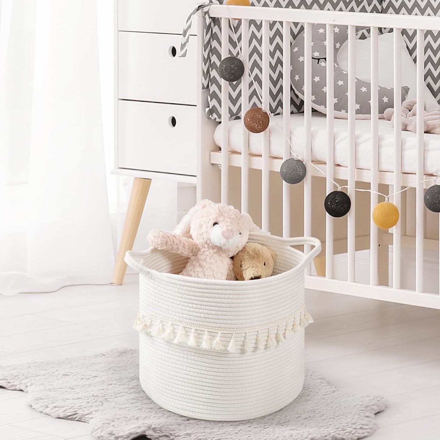 danpinera Baskets for Organizing, 3 Pack White Storage Baskets for Shelves with Tassel, 13 Inch Round Woven Baskets for Storage in any Room