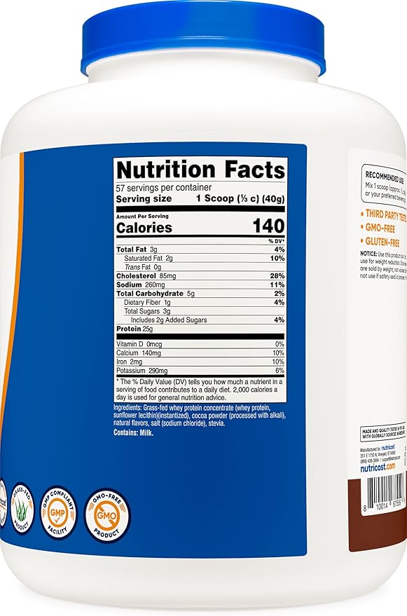 Nutricost Grass-Fed Whey Protein Concentrate (Chocolate) 5LBS - Undenatured, Non-GMO, Natural Flavors…