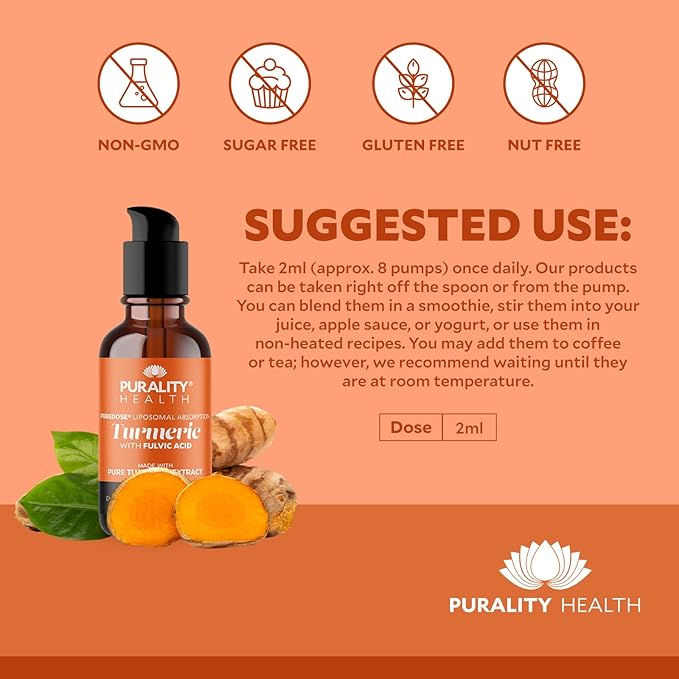 Liquid Turmeric Supplement, Fulvic Acid, Support Joint Health, Liposomal Enhanced Absorption, Vegan, Month Supply