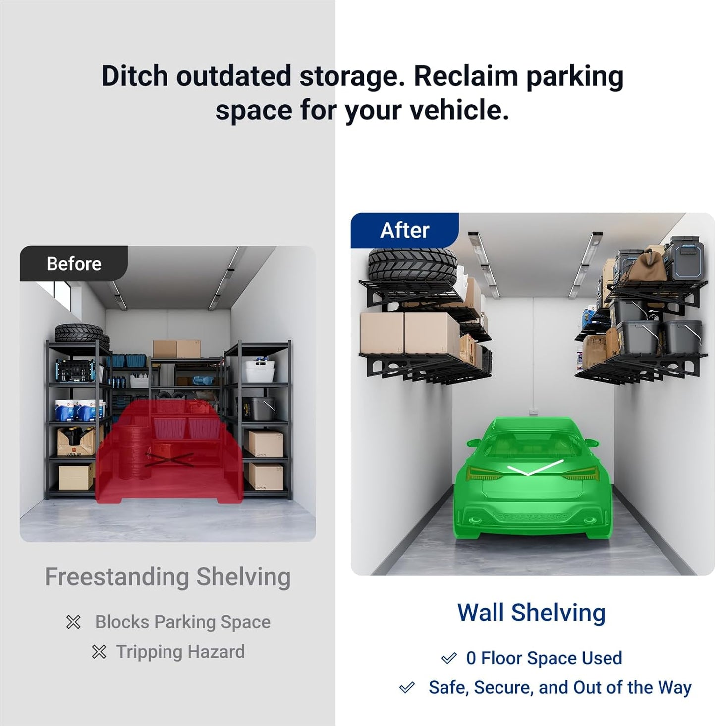 FLEXIMOUNTS 2-Pack 2x4ft 24-inch-by-48-inch Wall Shelf Garage Storage Rack Wall Mounted Floating Shelves, Black, Classic Series