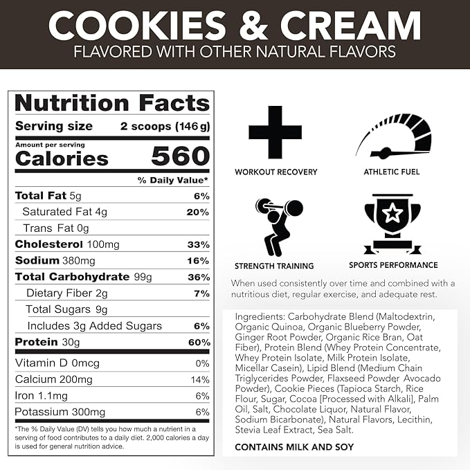 RIVAL NUTRITION Naturally Flavored Clean Gainer (5lb, Cookies and Cream)