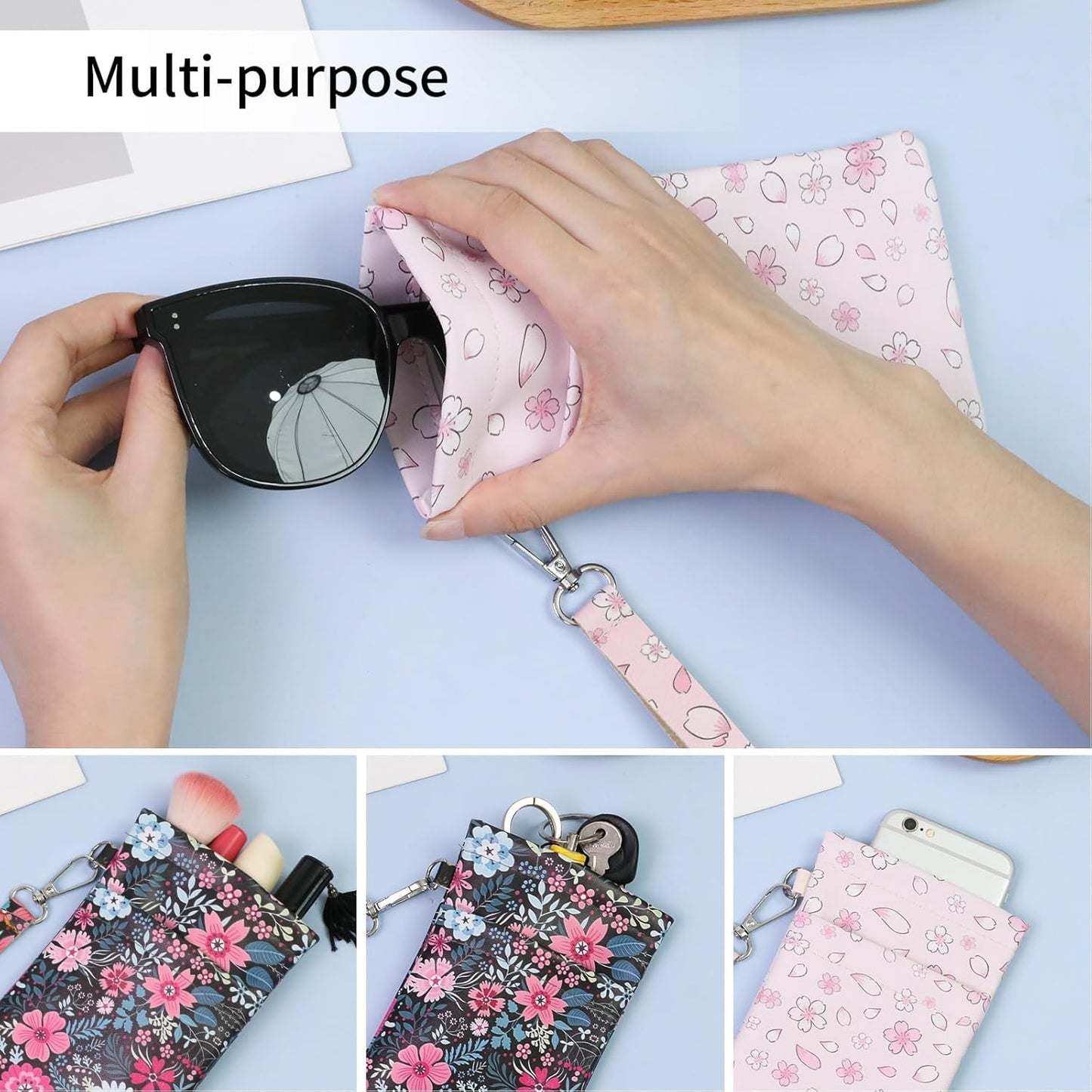 Double Eyeglass Case Soft Dual Glasses Case for Women Men Travel Squeeze Top Sunglasses Cases Eyeglasses Pouch