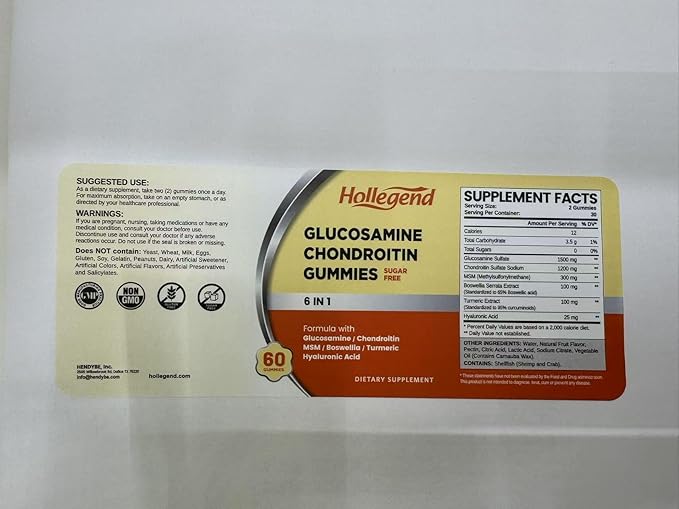 Glucosamine Chondroitin Gummies Sugar Free, Gummies Supplements for Adults Men & Women, 60 Count