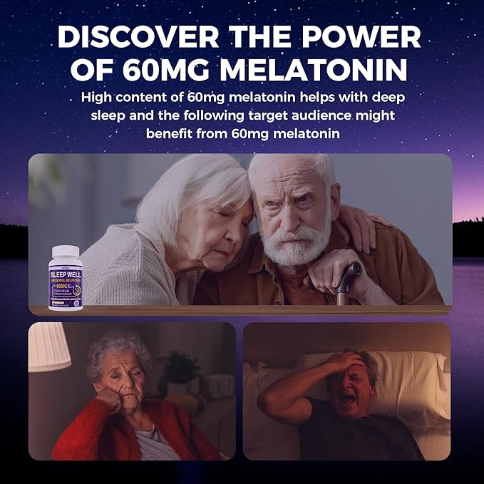 Melatonin 60mg for Adults High Dose, Supports Deep Rest & Brain Cognition, Extra Strength Liposomal Melatonin with Vitamin D3 K2, Chamomile, for Sound Zzz Cycle, Immune & Antioxidant, 150 Softgels