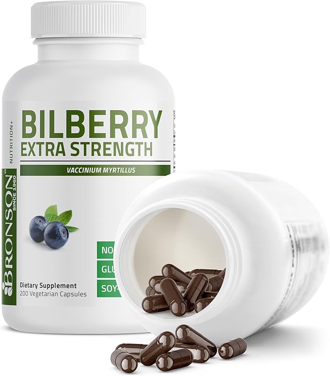 Bronson Bilberry Extra Strength Vaccinium Myrtillus, Promotes Eye Health and Supports Healthy Vision - Non GMO, 200 Vegetarian Capsules