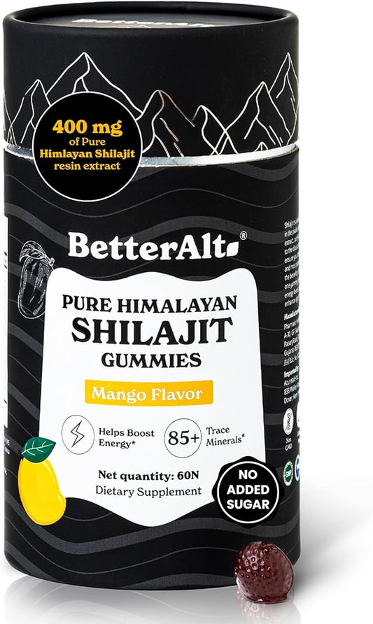 Pure Himalayan Shilajit Gummies with Shilajit |High Potency Gold Grade| 60 Gummies for Energy Boost & Immune Support, 75 Percent + Fulvic Acid| Travel Friendly Mango Flavor