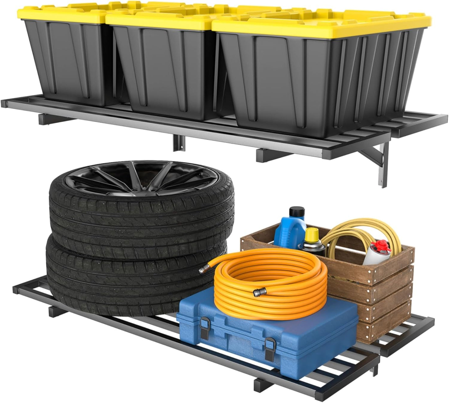 WALMANN 2 Pack Heavy Duty Wall Shelves, 2 ft x 4 ft Wall-Mounted Garage Storage Shelf, Floating Shelf, Hold 400 lbs/Shelf