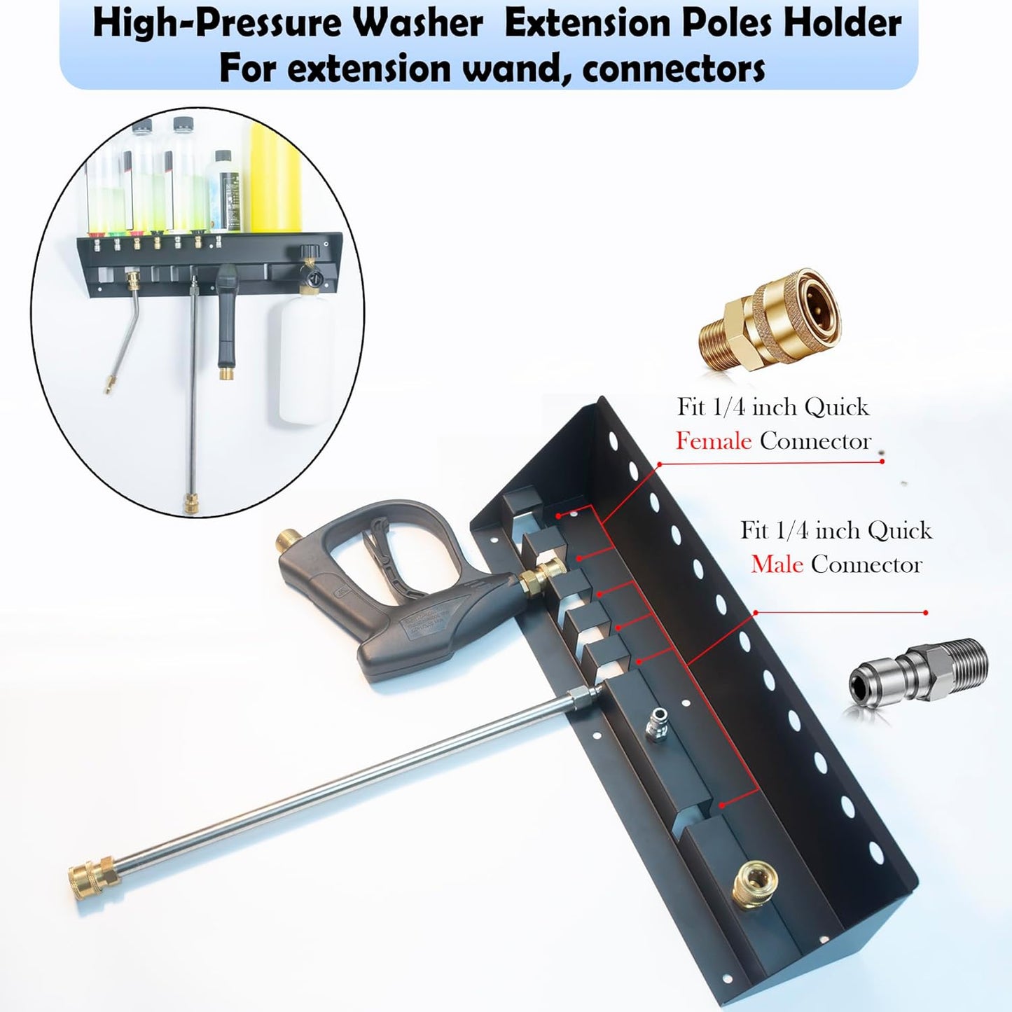 Pressure Washer Gun Holder with Shelf,Foam Cannon Holder for Pressure Washer Wand,Pressure Washers Nozzle Tips,Soap Bottle Holder, pressure washer parts & accessories & attachments Storage Rack