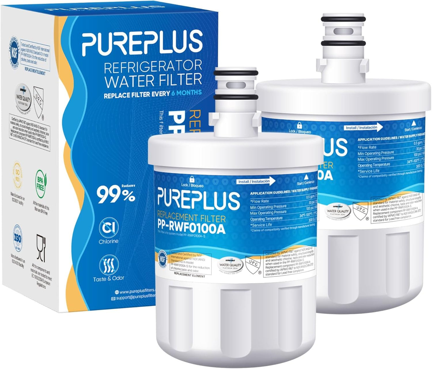 PUREPLUS 5231JA2002A Replacement for LG LT500P, ADQ72910901, GEN11042FR-08, Kenmore 9890, 469890, HDX FML-1, ADQ72910907, LSC27925ST, LFX25974ST, LFX25973D, LFX25973ST Refrigerator Water Filter, 2Pack