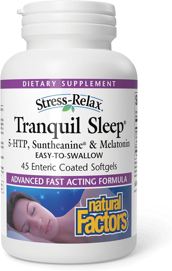 Stress-Relax Tranquil Sleep by Natural Factors, Sleep Aid with Suntheanine L-Theanine, 5-HTP, Melatonin, 45 Softgels