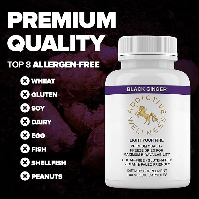 Addictive Wellness Black Ginger Capsules 450mg, Kaempferia Parviflora Supplement to Support Energy, Metabolism, Endurance & Performance, Thai Black Ginger for Men, Vegan & Paleo, 100 Count