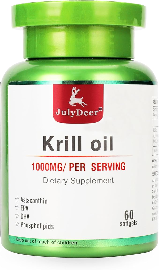 Antarctic Krill Oil 1000 mg with Omega-3s EPA, DHA, Astaxanthin and Phospholipids 60 Softgels Supplement No Fishy Aftertaste for Joint, Heart, Brain and Immunity