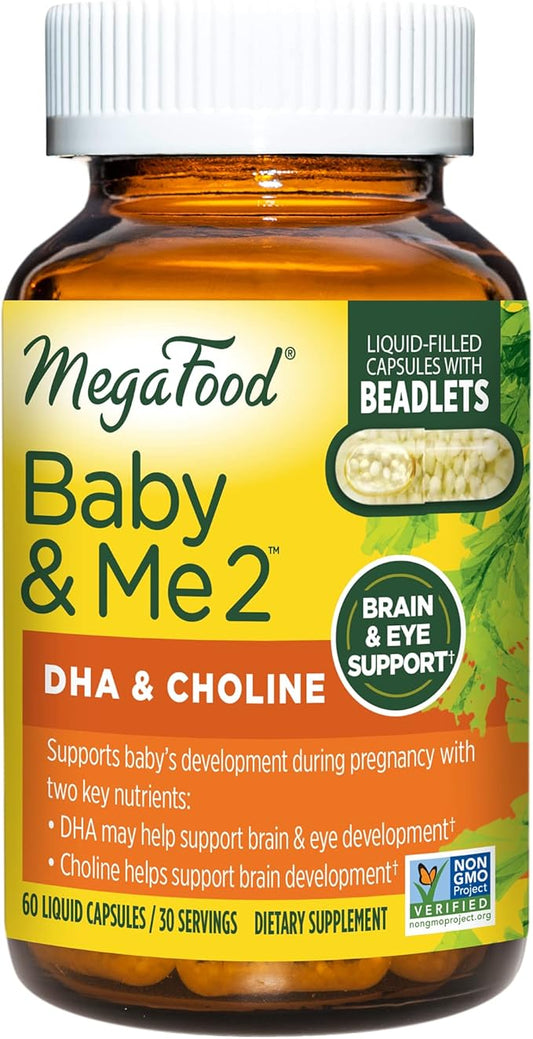 Megafood Baby & Me 2 Prenatal Vitamins for Women, Dha & Choline Supplements, Liquid Dha and Choline for Baby's Brain and Eye Development During Pregnancy, Vegan, 60 Capsules (30 Servings)
