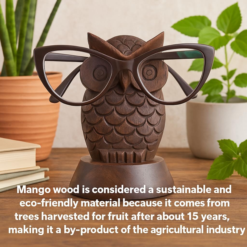 Stocking Stuffers Wooden Owl Glasses Holder Night Stand Reading Eyeglass Retainer White Elephant Gifts for Adults Women Men Him Her Mom Dad Car Christmas Gifts