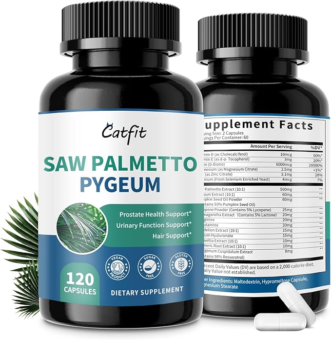 Saw Palmetto for Men – Prostate Health & Urinary Support & DHT Blocker, Hair Health with Biotin 6000mcg, Pumpkin Seed Oil, Pygeum & Lycopene – Energy & Vitality Formula, 120 Capsules