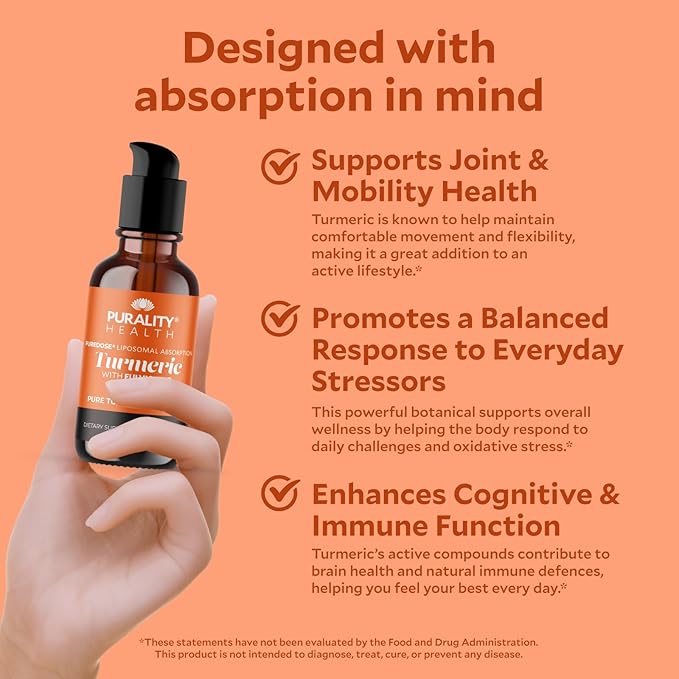 Liquid Turmeric Supplement, Fulvic Acid, Support Joint Health, Liposomal Enhanced Absorption, Vegan, Month Supply