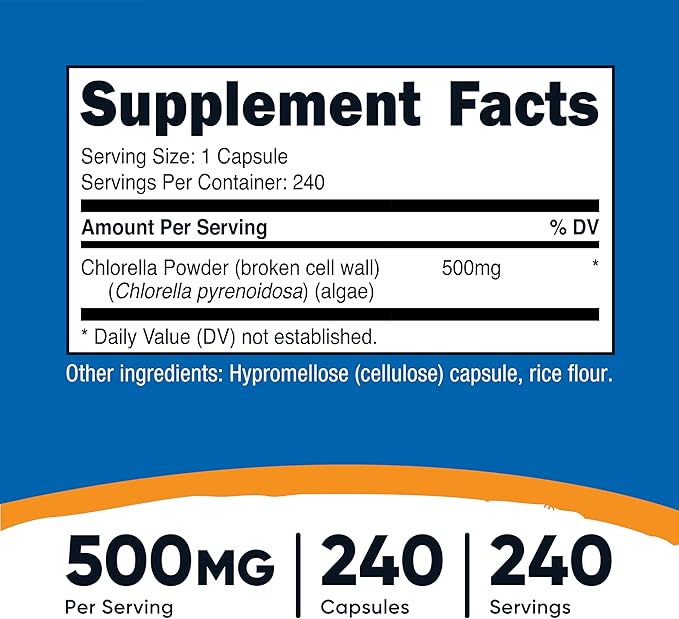 Nutricost Chlorella Capsules 500mg, 240 Vegetarian Capsules - Non-GMO and Gluten Free