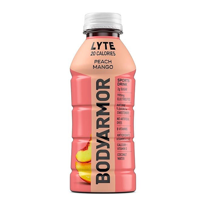 BODYARMOR LYTE Sports Drink Low-Calorie Sports Beverage, Peach Mango, Coconut Water Hydration, Natural Flavors With Vitamins, Potassium-Packed Electrolytes, Perfect For Athletes, 16 Fl Oz (Pack of 12)