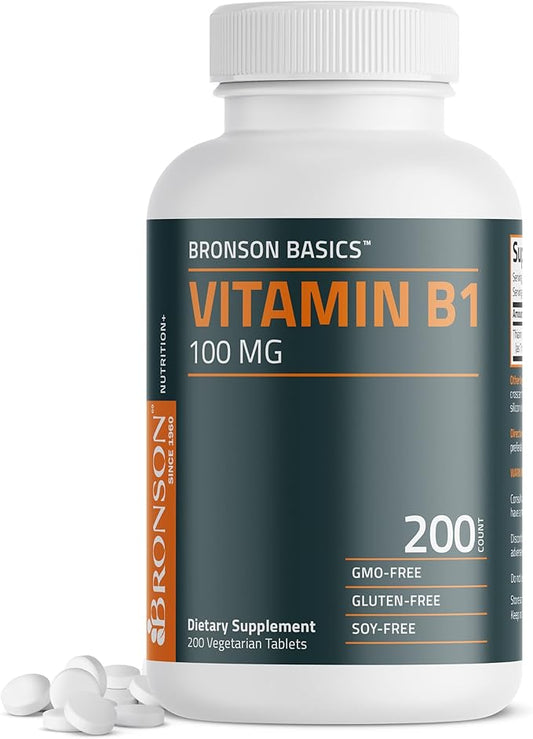 Bronson Vitamin B1 100mg, Non-GMO, 200 Vegetarian Tablets