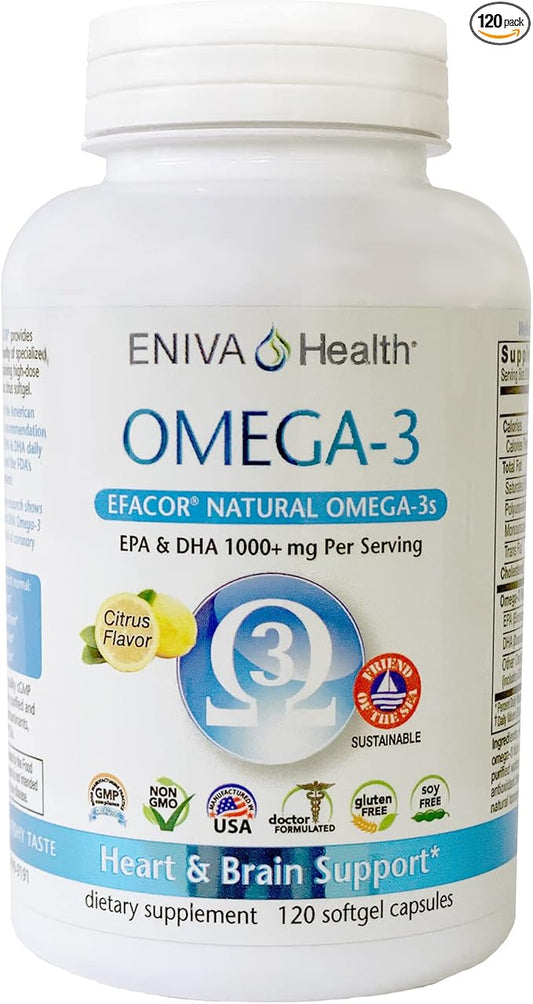 Eniva Health Omega-3 Fish Oil | 1120 MG | High EPA/DHA Premium Fish Oil Daily Supplement for Heart, Brain & Immune Support for Adults, Men & Women - 120 Capsules