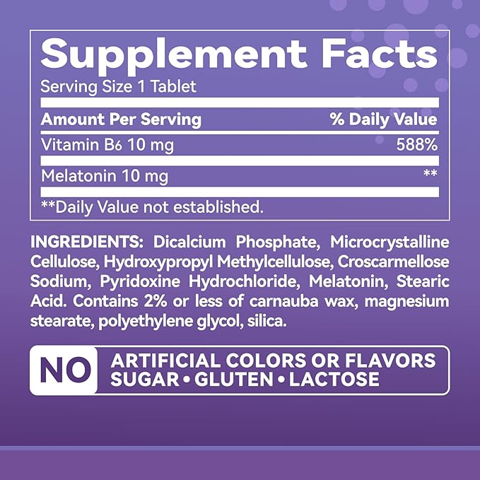 Melatonin 10mg with Vitamin B6 - Sleep Support Supplement for Adults, 200 Tablets Timed-Release Melatonin– Non-Habit Forming, Gluten-Free
